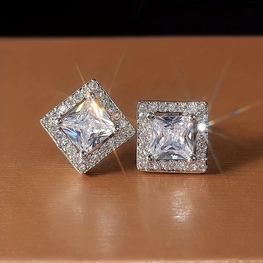 Modern Square Zirconia Stud Earrings