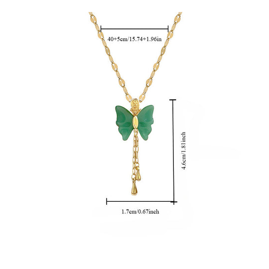 Two-Tone Jade Butterfly Tassel Necklace