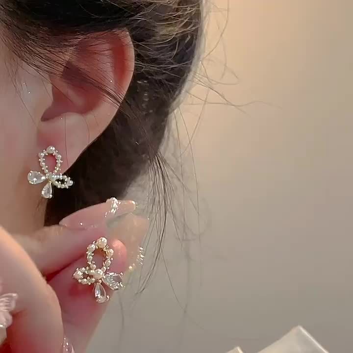 French Bow Design Glass Inlaid Earrings