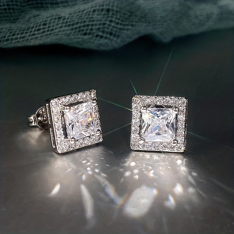 Modern Square Zirconia Stud Earrings