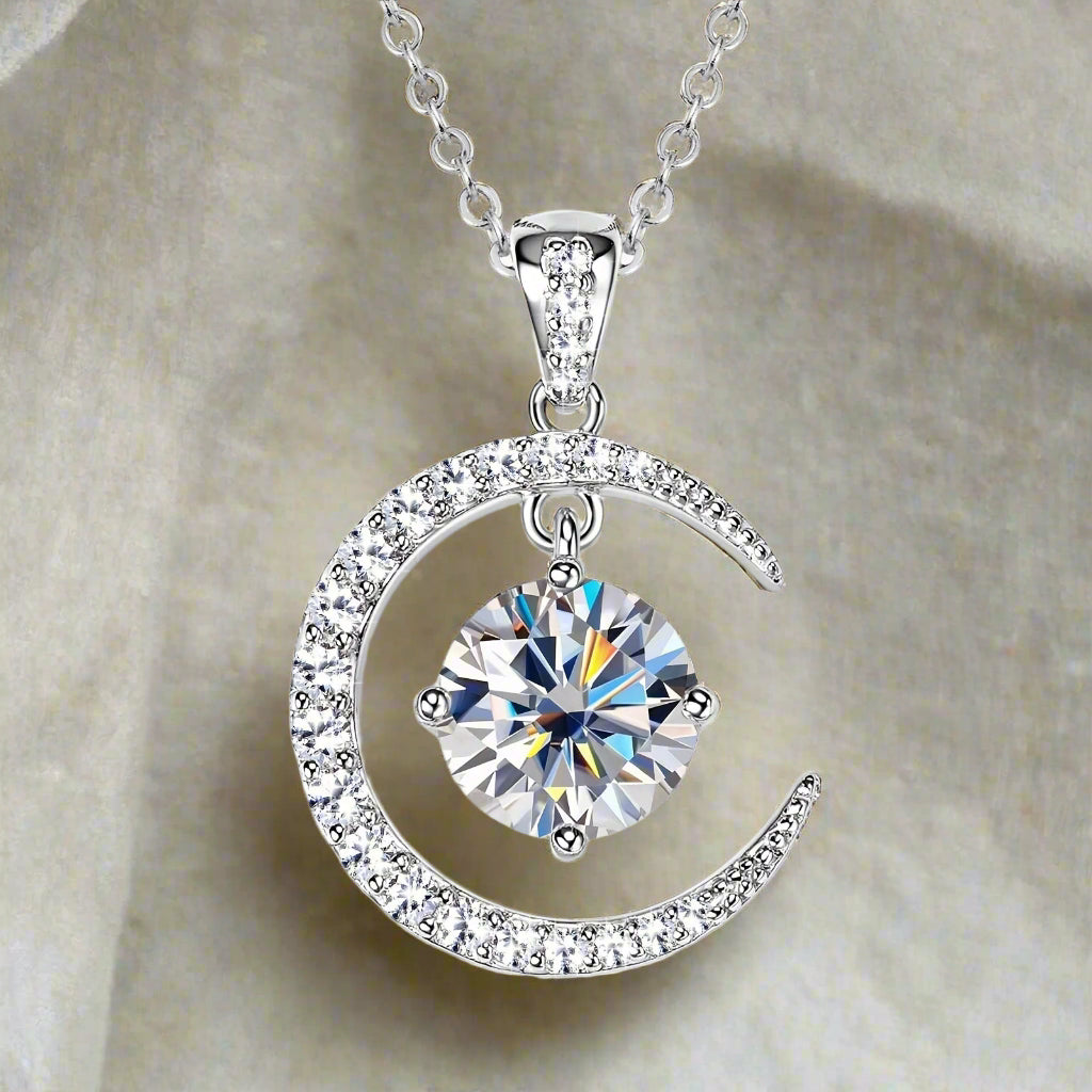 Round Moissanite Moon Sun Pendant Necklace