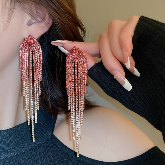 Glittering Rhinestone Tassel Earrings