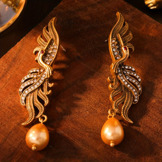 Vintage Phoenix Water Drop Rhinestone Earrings