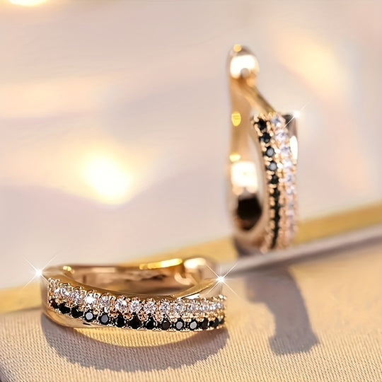 Golden Luxury Hoop Earrings with Zirconia