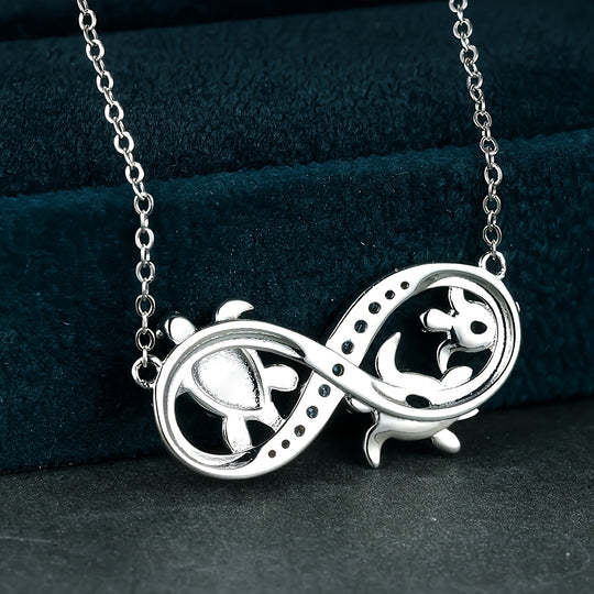 Ocean Style Blue Color Opal Three Turtle Infinity Symbol Pendant Necklace Valentine's Day Party Holiday Gift