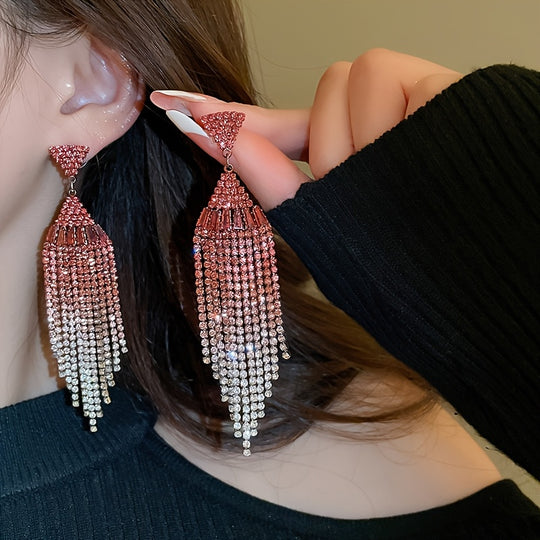 Glittering Rhinestone Tassel Earrings