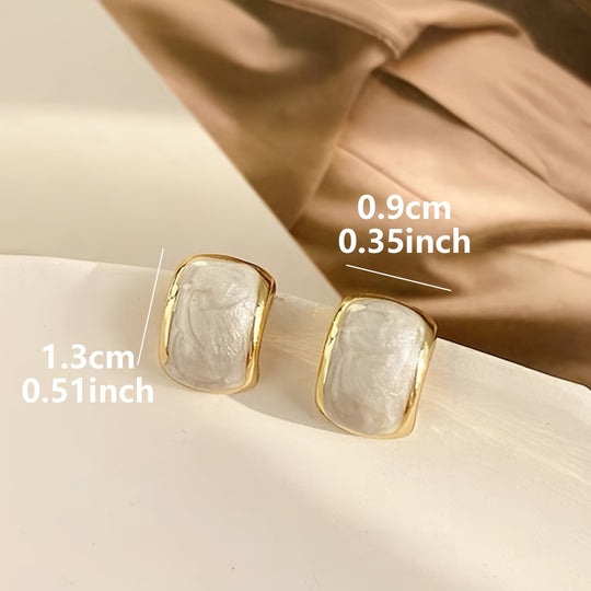 White Square French Style Earrings
