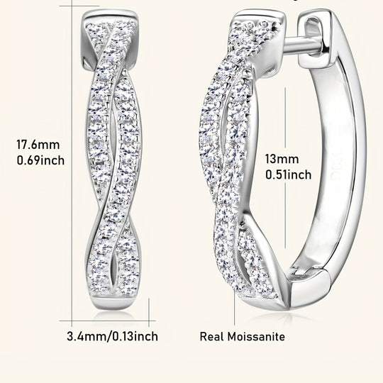 Silver Moissanite Twisted Hoop Earrings