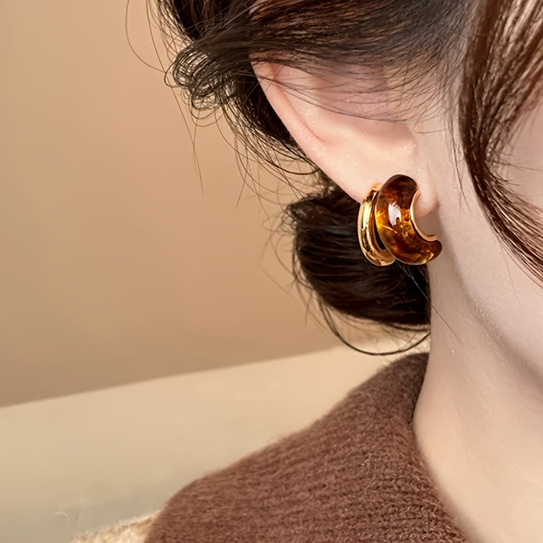 Pair Double-Layered Resin Earrings