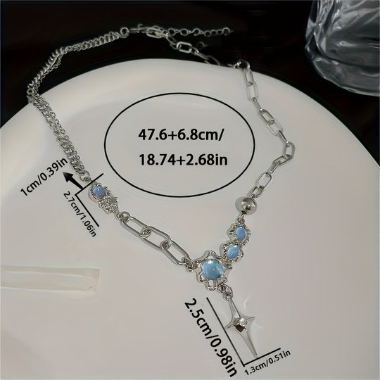 Crinkled Moonstone Rhinestones Star Necklace