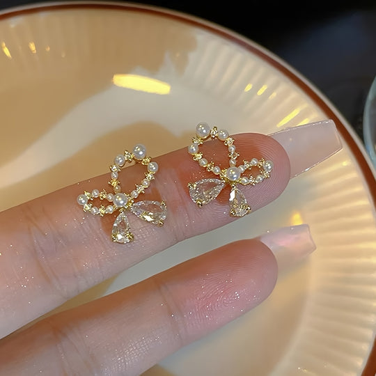 French Bow Design Glass Inlaid Earrings
