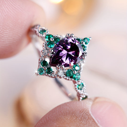 Fashionable Purple Cubic Zirconia Ring
