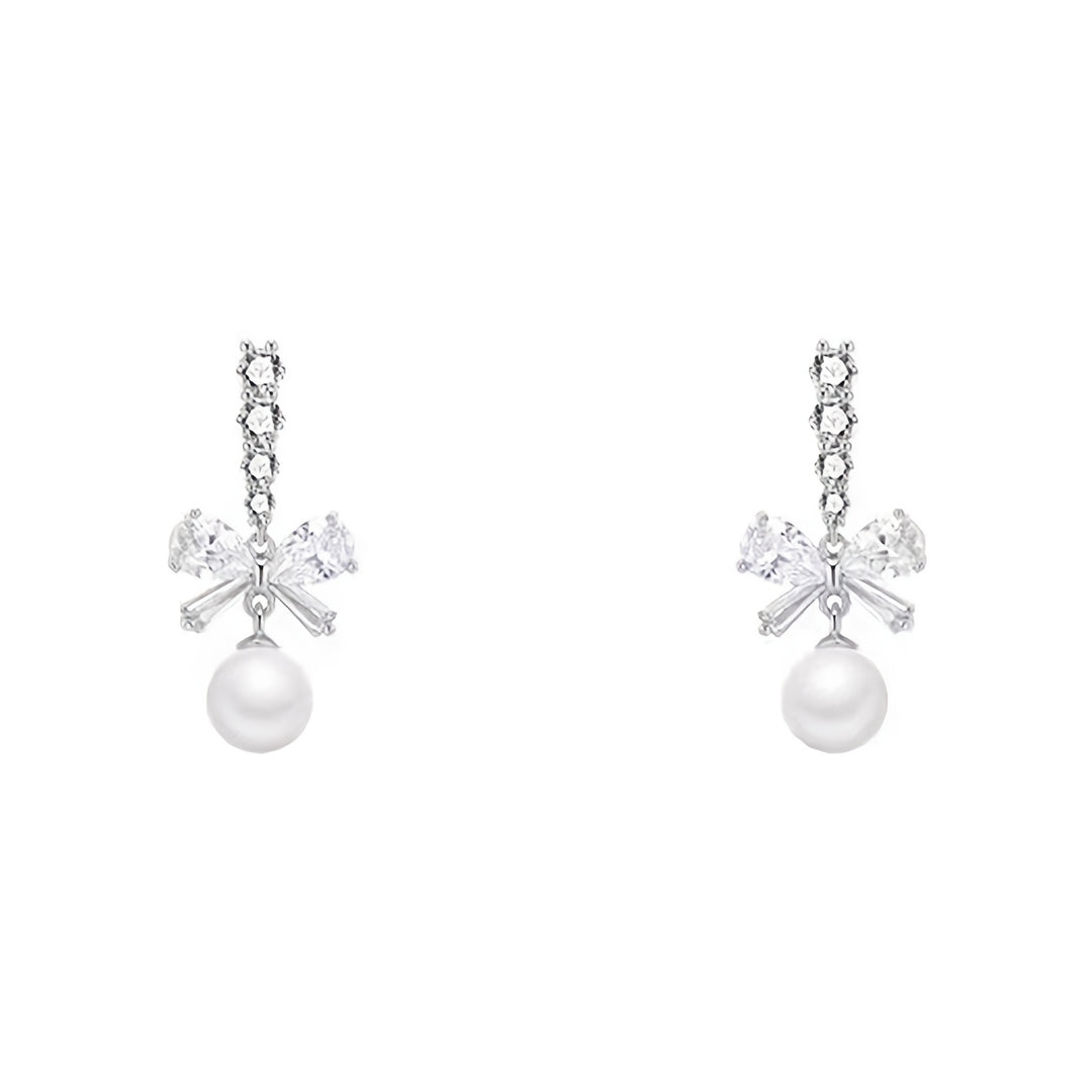 Rhinestone Bows Imitation Pearls Earrings
