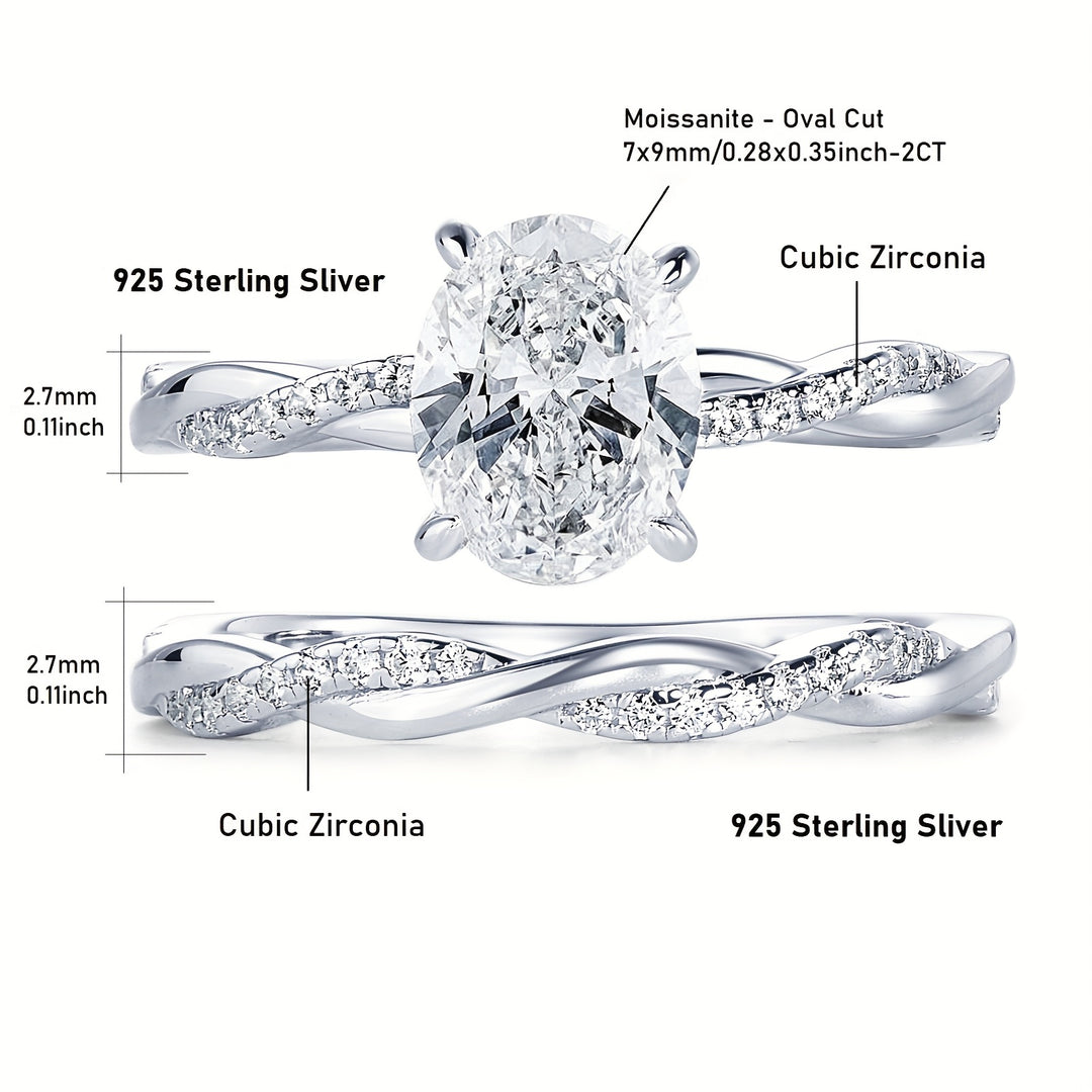 Oval Cut Moissanite Twisted Band Ring Set