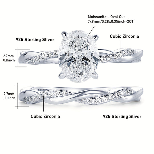 Oval Cut Moissanite Twisted Band Ring Set