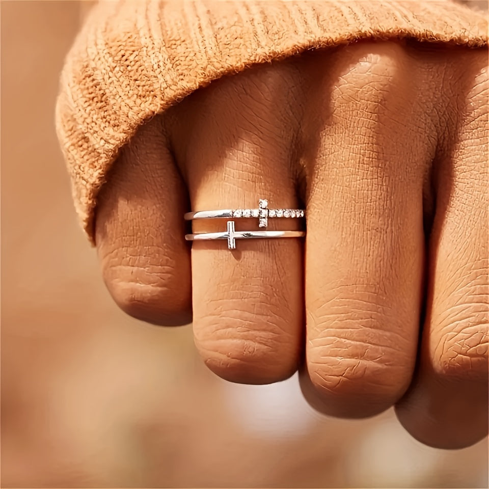 Elegant Double Cross Design Ring