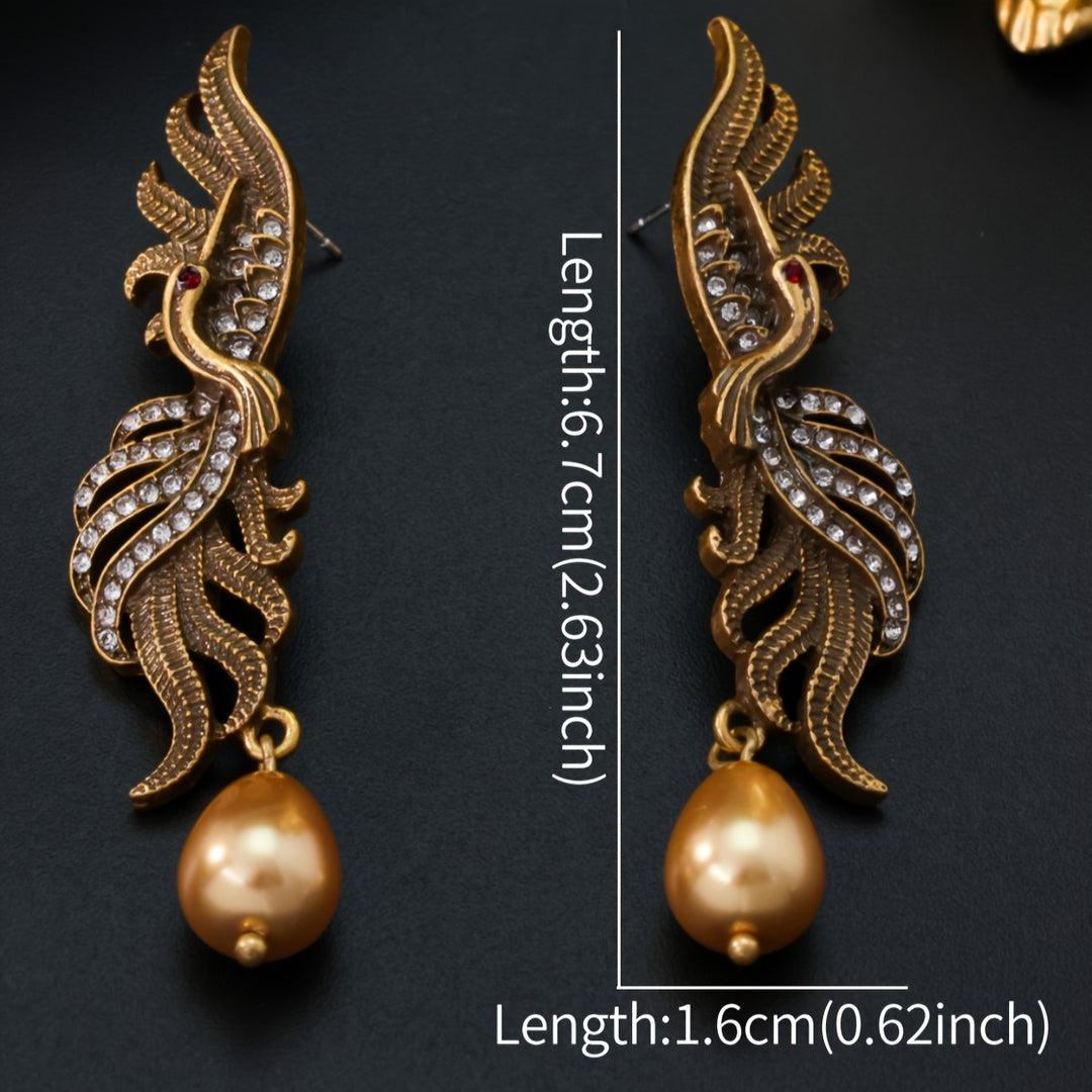 Vintage Phoenix Water Drop Rhinestone Earrings
