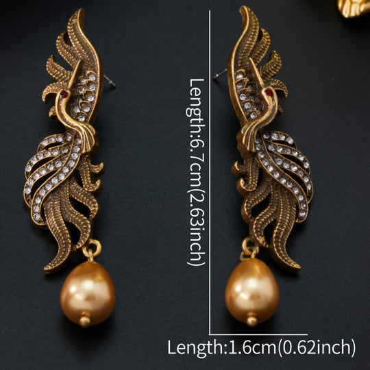 Vintage Phoenix Water Drop Rhinestone Earrings