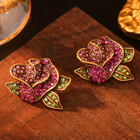 Elegant Retro Rose Stud Earrings