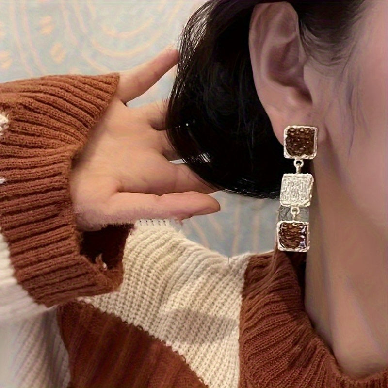 Retro Square Long Earrings