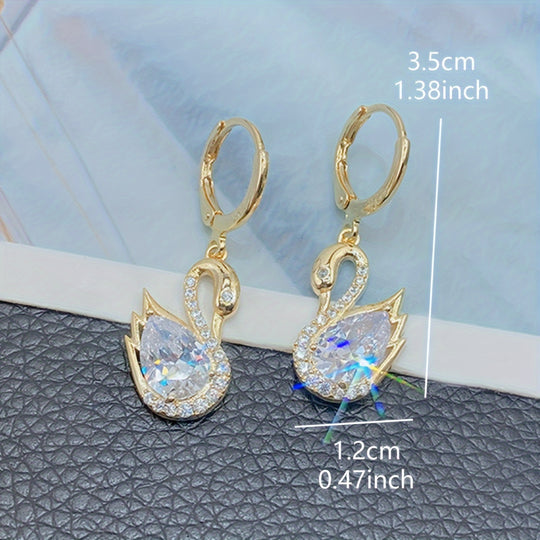 Golden Tone Swan Dangle Earrings