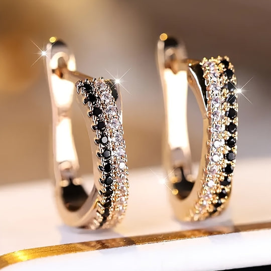 Golden Luxury Hoop Earrings with Zirconia