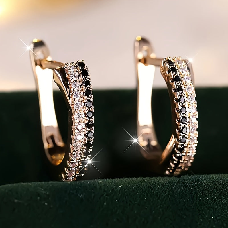Golden Luxury Hoop Earrings with Zirconia