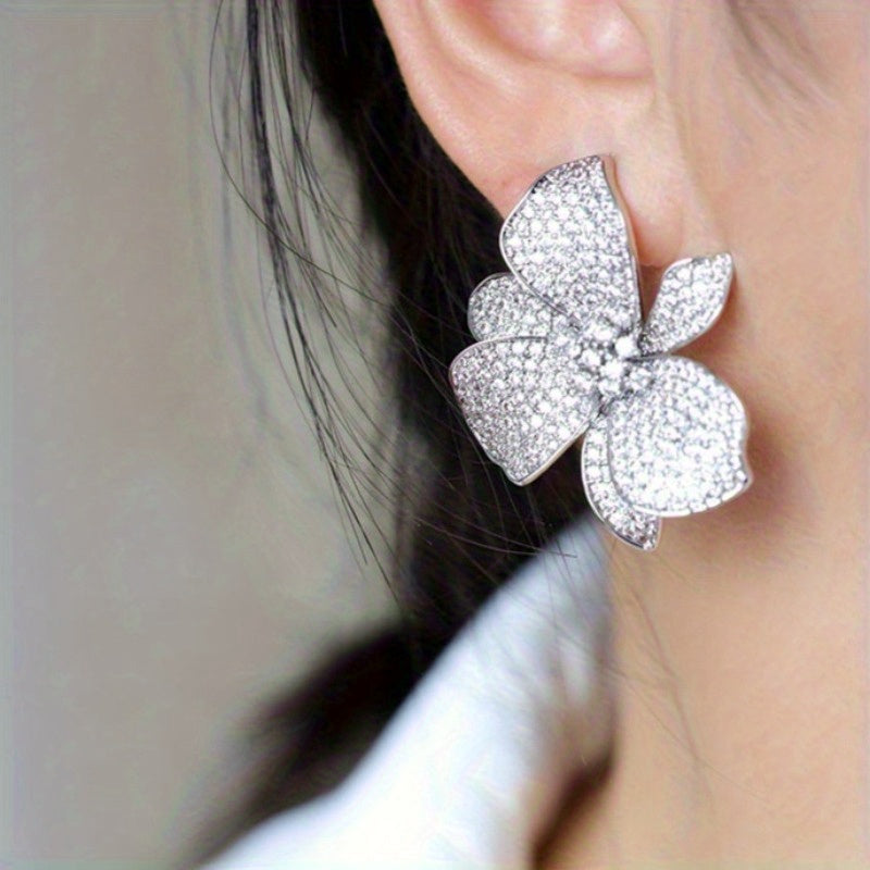 Luxury Big Floral Zirconia Stud Earrings