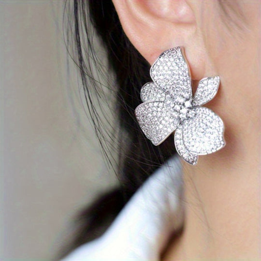 Luxury Big Floral Zirconia Stud Earrings
