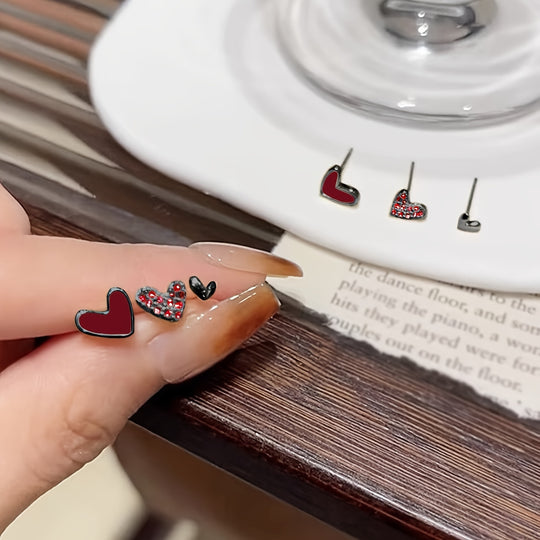 3 Pairs Heart Stud Earrings Set