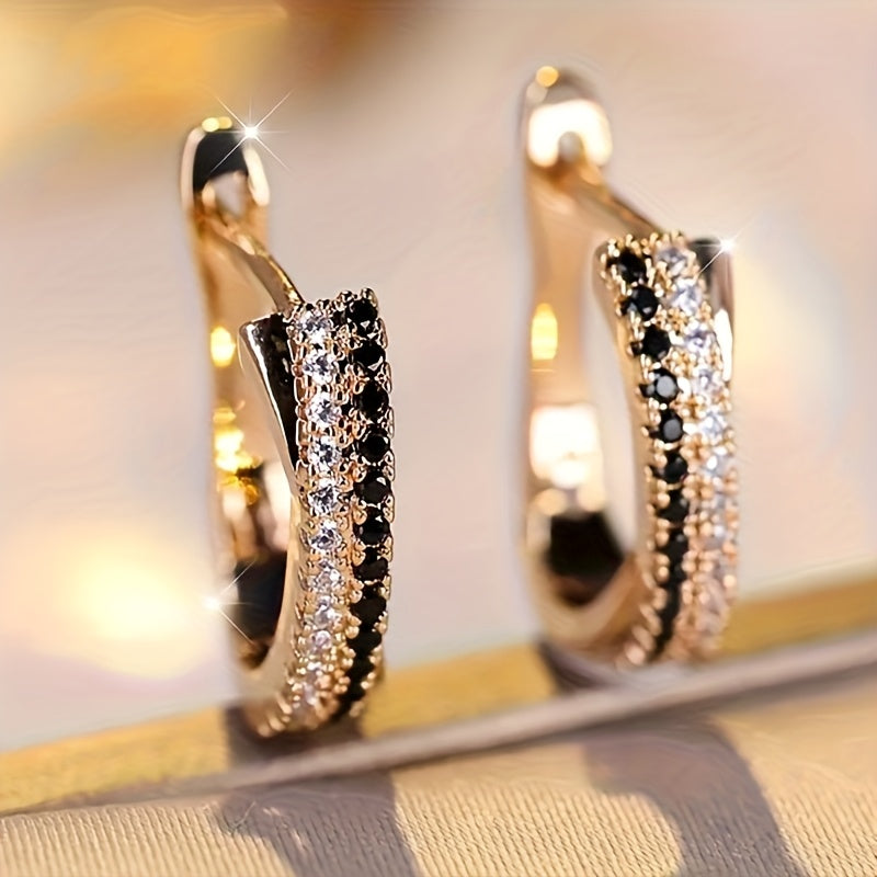 Golden Luxury Hoop Earrings with Zirconia