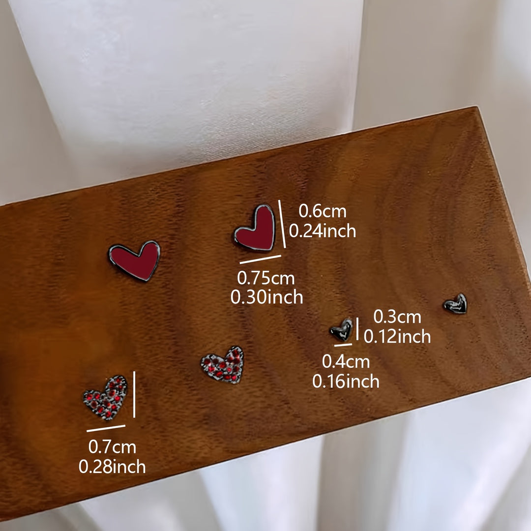 3 Pairs Heart Stud Earrings Set