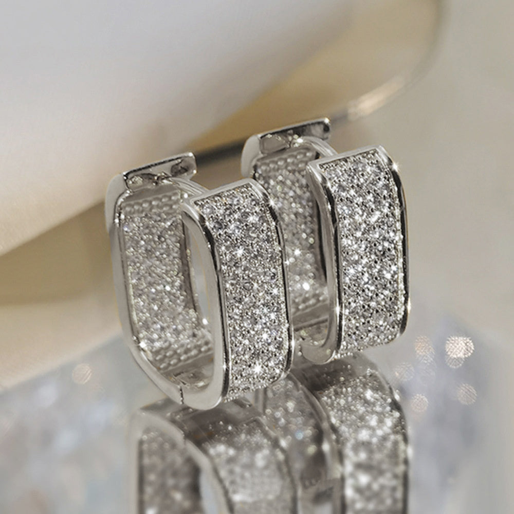 Sparkling Paved Cubic Zirconia Hoop Earrings