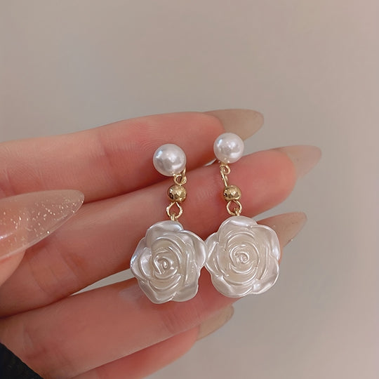 Rose Flower Imitation Pearl Earrings