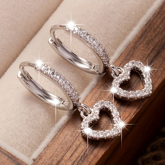 Vintage Heart Pendant Hoop Earrings