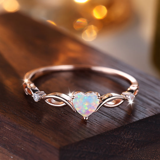 Elegant Cubic Opal Heart Ring