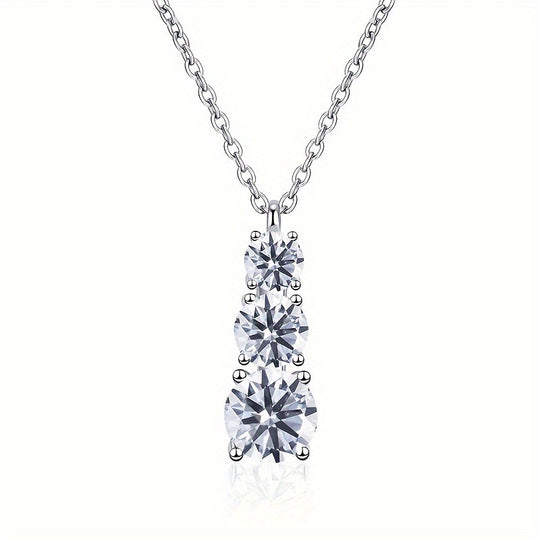 Full Moissanite Pendant Silver Necklace