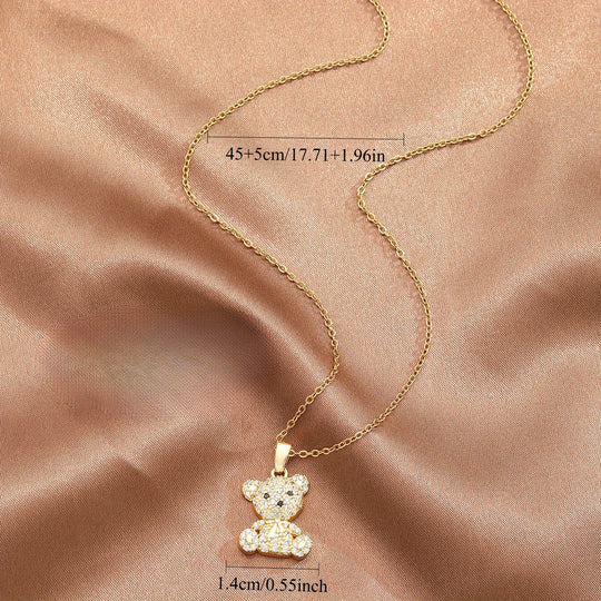 Cute Bear Zirconia Pendant Necklace