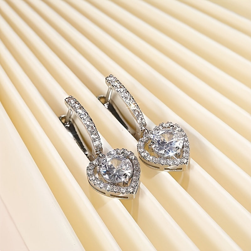 Hollow Heart Zirconia Hoop Drop Earrings