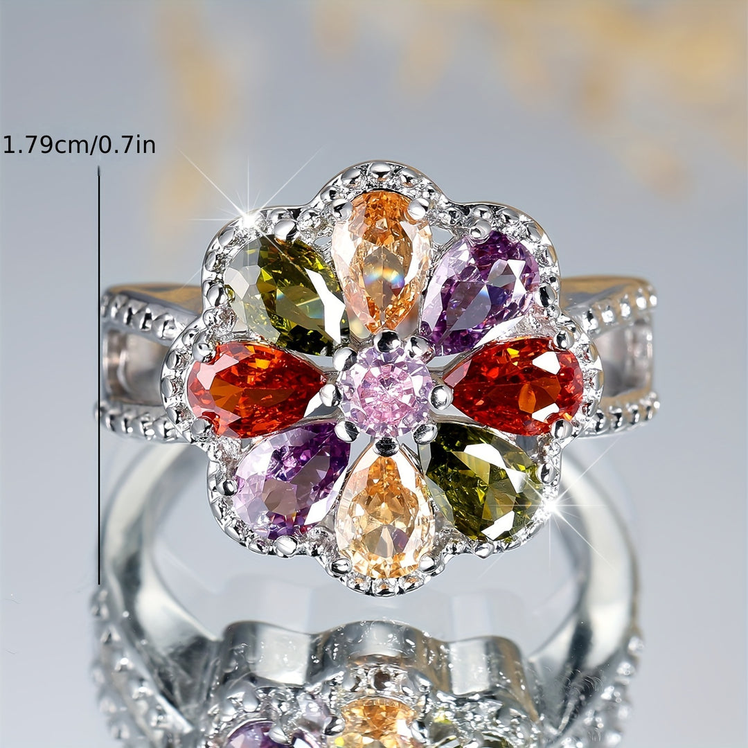 Colorful Floral Cubic Zirconia Ring