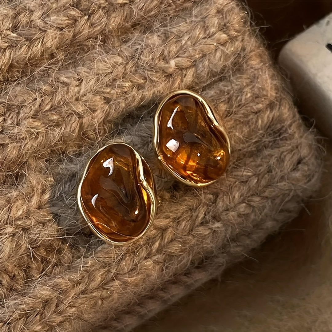 3 Pairs Elegant Brown Resin Earrings Set