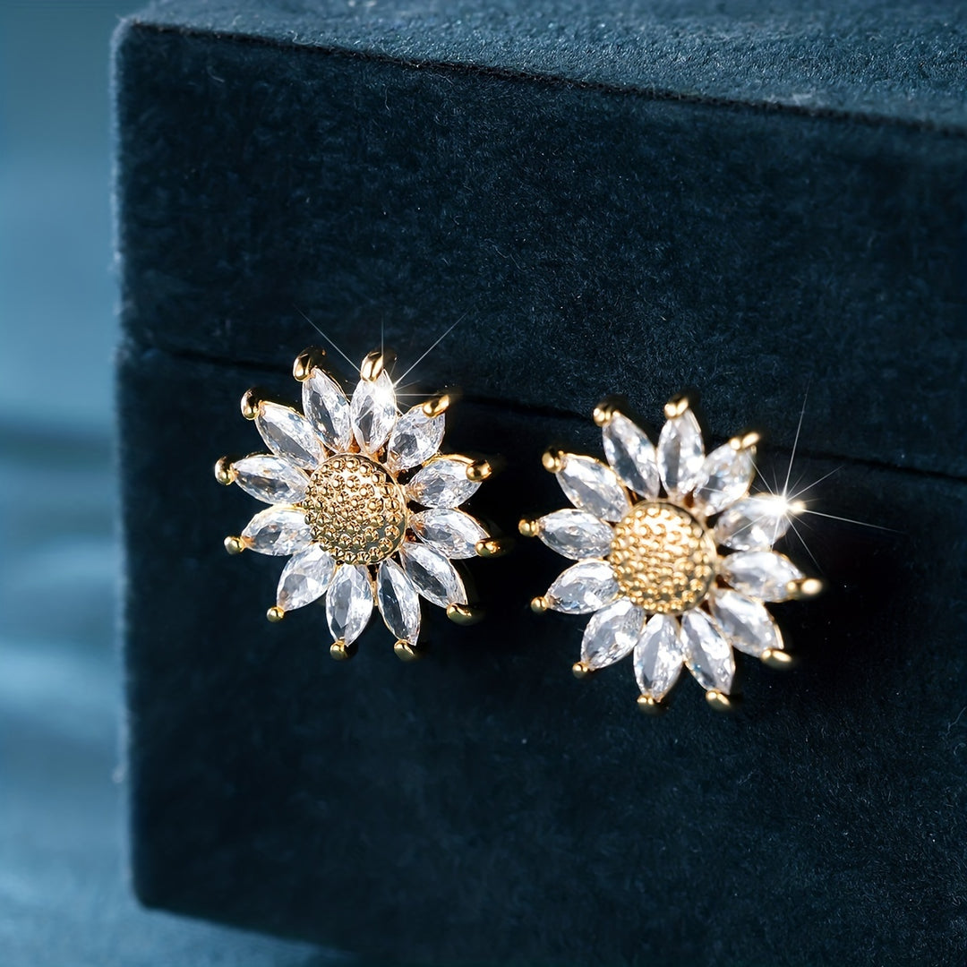 Elegant Cubic Zirconia Sunflower Earrings