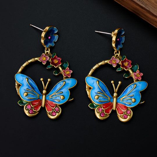 Vintage Butterfly Enamel Earrings