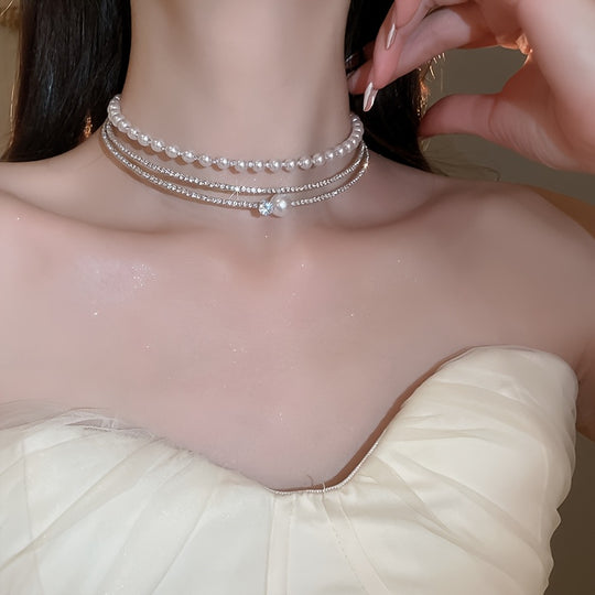 Multi-Layer Pearl Crystal Choker