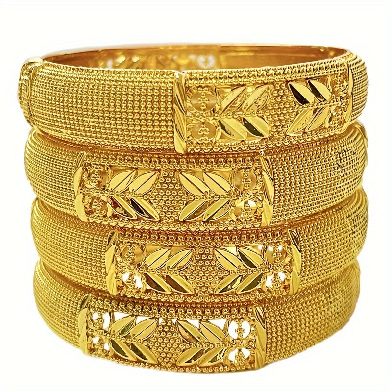 24K Gold Plated Hollow Leaf Bangle Set