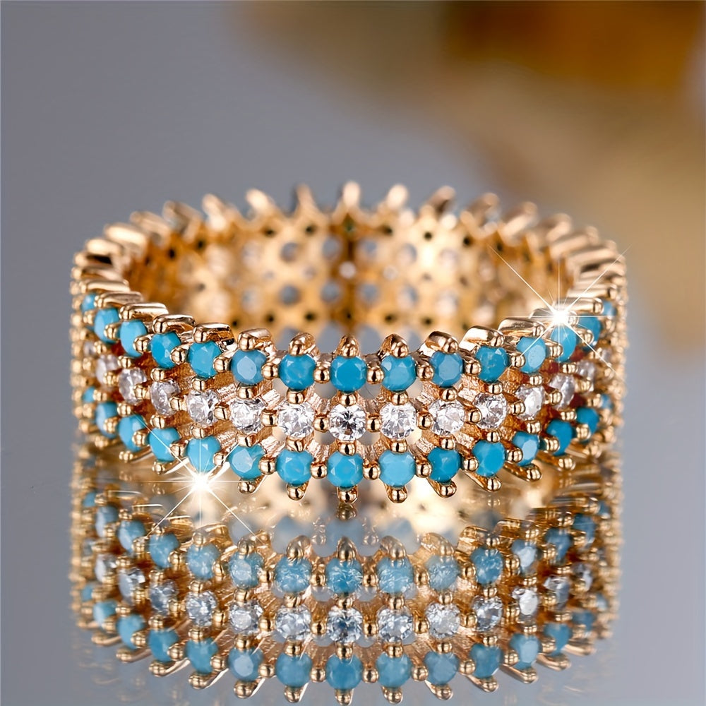 Elegant Wide Band Blue Turquoise Ring