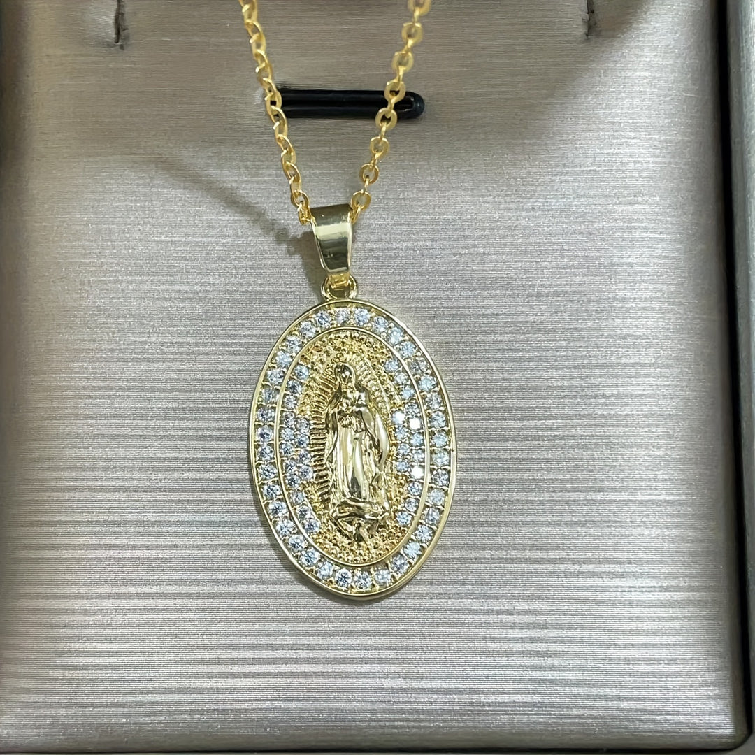 Oval Religious Zirconia Pendant Necklace