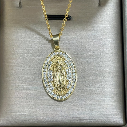 Oval Religious Zirconia Pendant Necklace