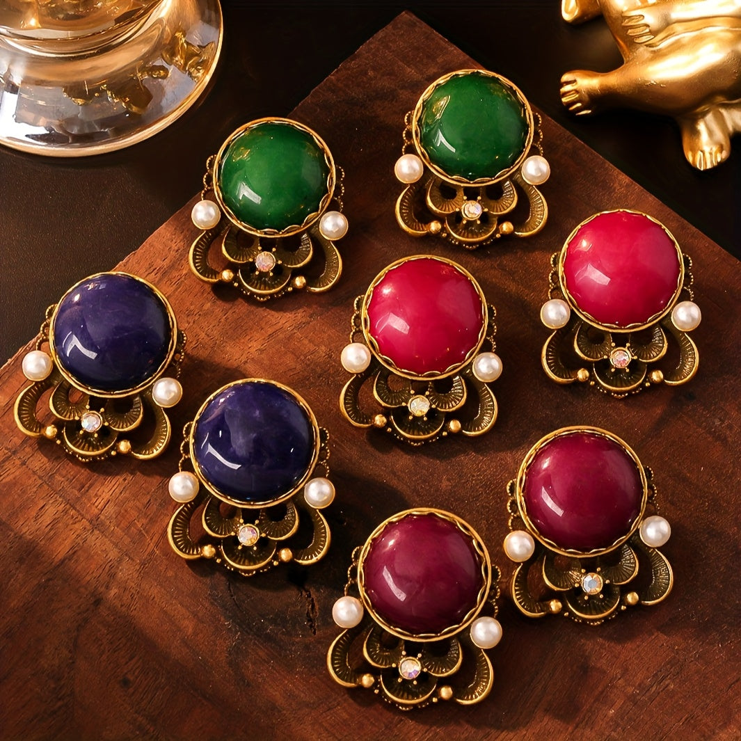 Vintage Natural Gemstone Stud Earrings