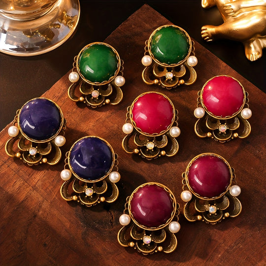 Vintage Natural Gemstone Stud Earrings